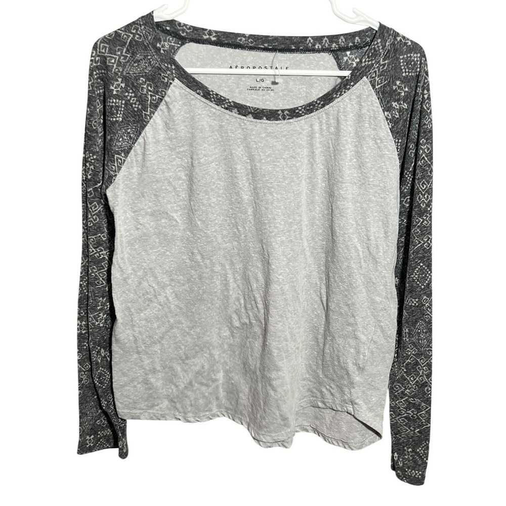 Aeropostale Women's Large L/G Gray Heathered Raglan Long Sleeve‎ Top Patterned